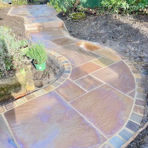 A large garden redesign project including newly turfed lawns, flower beds finished with mulch bark