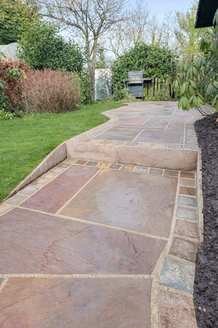 Raj sandstone path edged with matching square setts
